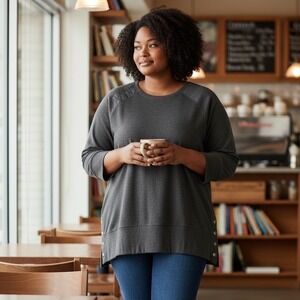 The Sweatshirt Project Charcoal Gray Snap Side Tunic Sweatshirt Top Plus Size 2X